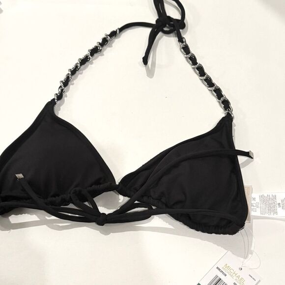 MICHAEL KORS Women's silver ChainString Triangle Bikini Embellished Top in black - Picture 7 of 7